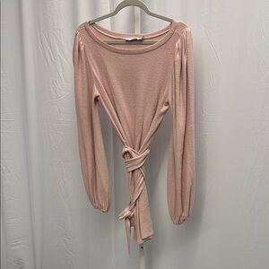 Pink Tie Front Blouse with Long Sleeves